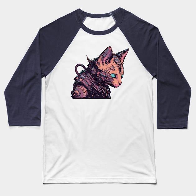 Cyborg Cat Baseball T-Shirt by Fantasy Cats Designs